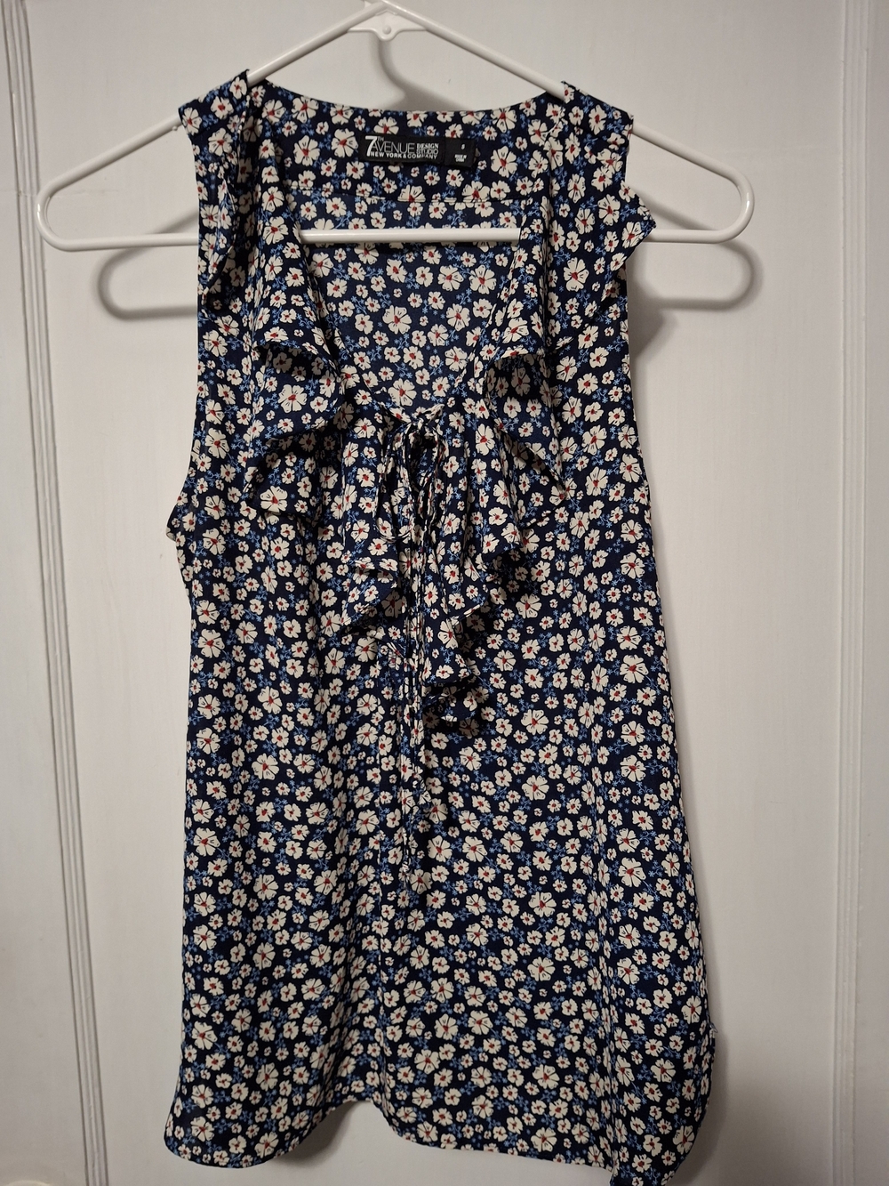 Avenue Navy Blue Floral Ruffle Tie-Front Camisole